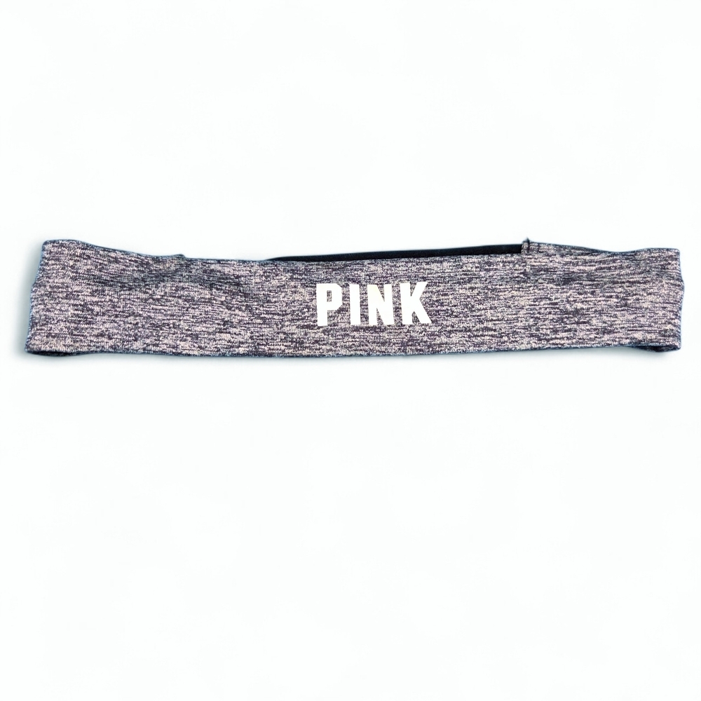 Victoria's Secret PINK Heathered Gray Black White Logo Headband Like New